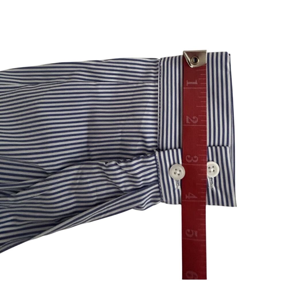 NWT English Factory Blue White Pinstripe Long Sleeve Button Up Shirt Fringe -XS - Picture 10 of 10